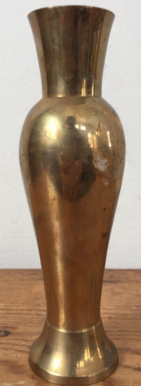 Vtg Small Mini 5.75" Solid Brass India Enamel Iris Floral Flower Bud Vase Decor